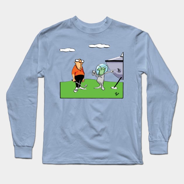 Funny Spectickles Alien Golf Cartoon Humor Long Sleeve T-Shirt by abbottcartoons